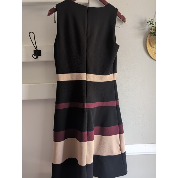 Nina Leonard Sleeveless Jewel Neck Black Color-block Dress S Striped Fit & Flare - Picture 7 of 10